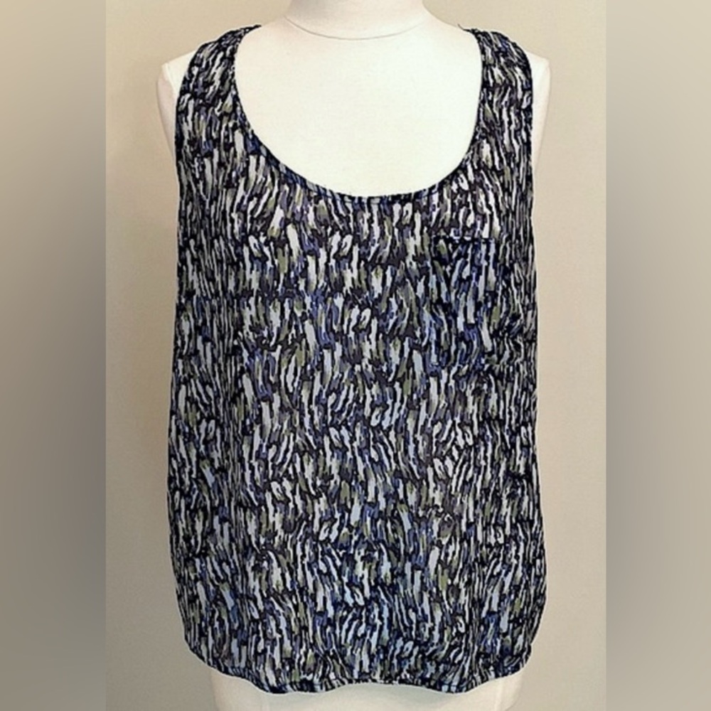 Gap Blue Green Brush Stroke L Whimsical Boho Artisic Indie Semi Sheer Tank Top